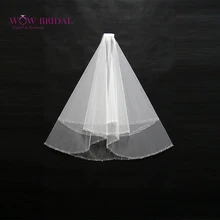 Wowbridal изящные невесты фата простой- предназначен двухслойной бисером края органзы свадебные аксессуары