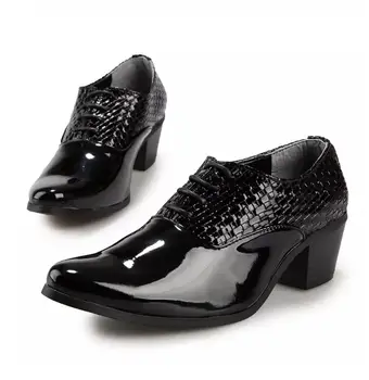 

Zapatillas Hombre Black White Men's Wedding Leather Shoes Pointed Increased Derby Shoes Luxury Causal Business For Men 38-44