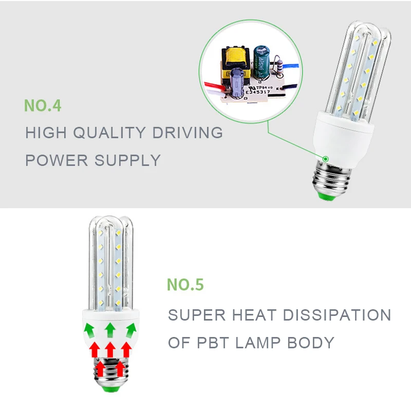 Ampoule светодиодный светильник типа U спиральный 220 В энергосберегающий светильник 3 Вт 5 Вт 7 Вт 9 Вт 12 Вт 24 Вт Высокий люмен Домашний Светильник
