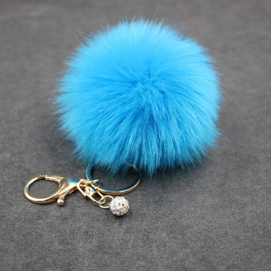 

8CM Fluffy Fake Fur pompom Keychain Pearl Fur key chain pompon porte clef For Bag Charms Key ring llaveros sleutelhanger