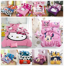 

Cute mouse cat Hello Kitty Cartoon Creativity British style 4pcs/3pcs Duvet Cover Sets Soft Polyester Bed Linen Flat Bed Sheet