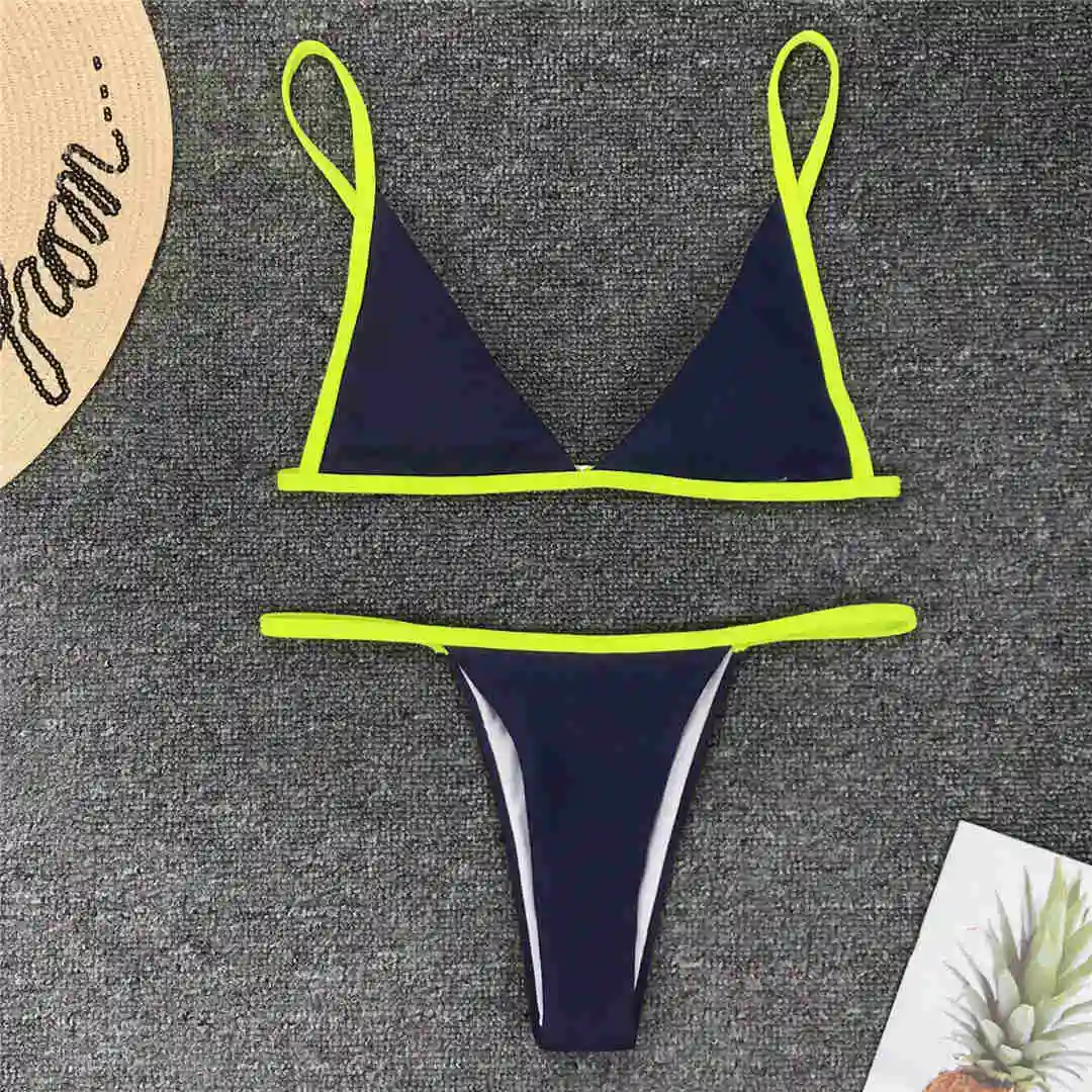Neon Green Новое пикантное микро-бикини маленький купальник женский Женская одежда для плавания набор бикини из двух предметов купальный костюм купальная одежда V1467 - Цвет: Neon Green