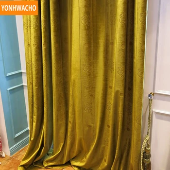 

Custom curtains Modern Chinese light green flannel embossed Southeast Asian cloth blackout curtain tulle valance N839