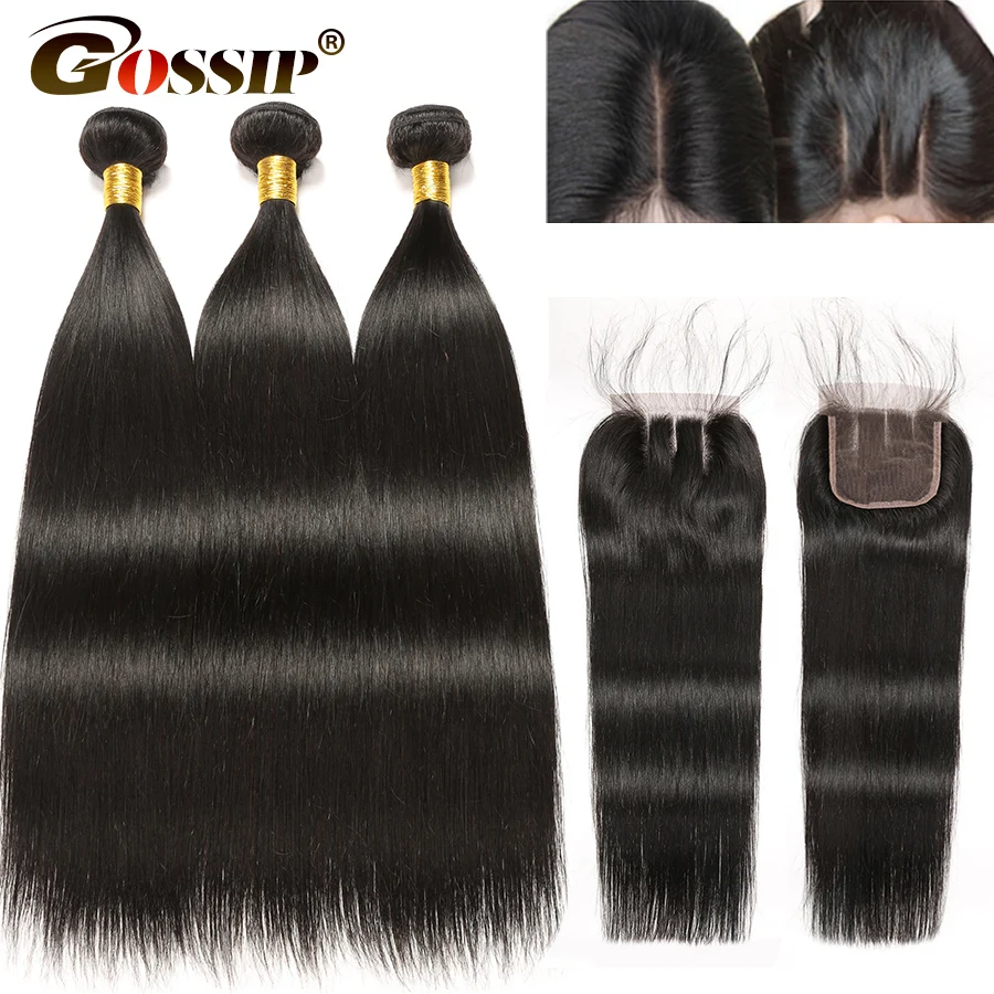 

Brazilian Straight Hair Bundles With Closure Gossip Remy 100% Human Hair Bundles With Closure Pre Plucked With Baby Hair Closure