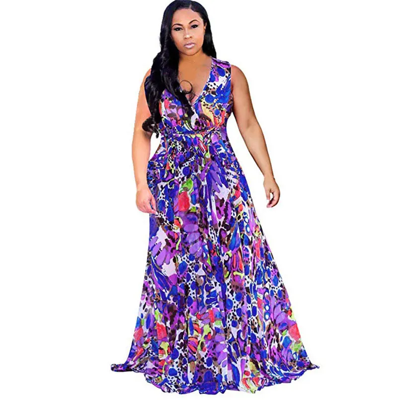 New Fashion Women Summer Sexy V Neck Boho Ruffles Lace Sleeveless Party Long Dress Casual Vintage Elegant Lady Daily Dress #4R10 (1)