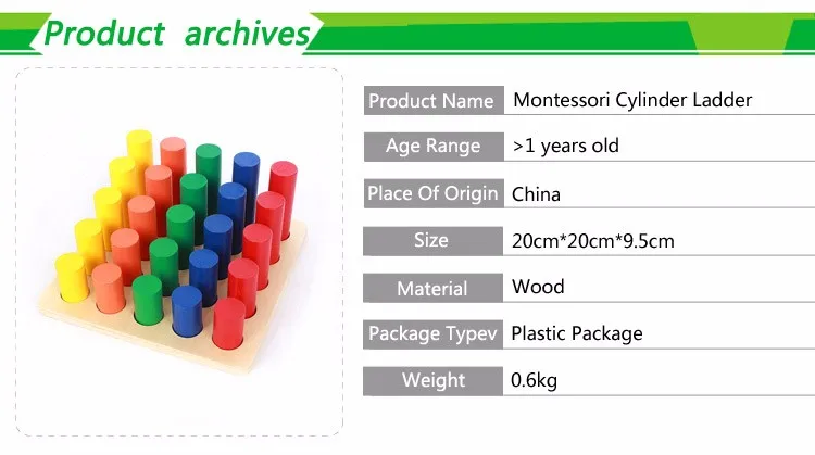 Монтессори цилиндрическая планка с петлями деревянная обучающая длина геометрические фигуры цвет Сортировка детские игрушки развивающие игрушки