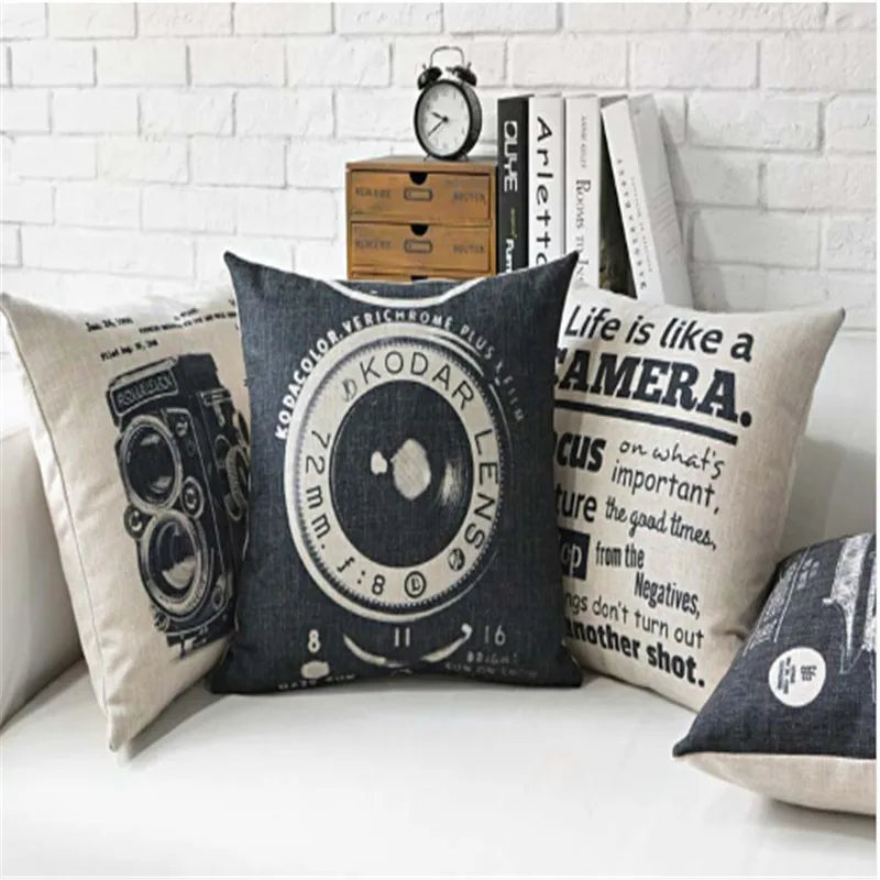 Best Vintage Camera Printed Linen Cotton Cushion Cover Retro Buildings Decorative Sofa Throw Pillow Car Chair Home Decor Pillow Case