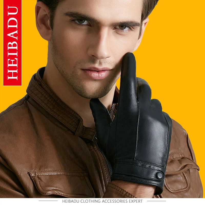 2017 New Men's Genuine Leather Winter Sheepskin Gloves Warm Touch