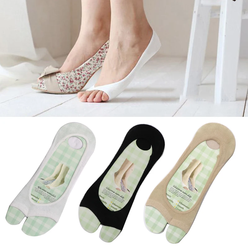 

2Pairs/4Pcs Invisible Women's Socks Short Summer Boat Socks for Women Cotton Open Toe Socks Invisible Shoe Liner Sock Slippers