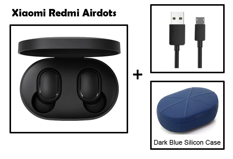 Быстрая Xiaomi Redmi Airdots TWS Bluetooth 5,0 беспроводные Bluetooth наушники стерео бас наушники - Цвет: Add cable case darkb