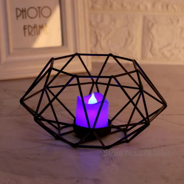 Nordic Style 3D Octagon Geometric Metal Candle Tea Light Candlestick