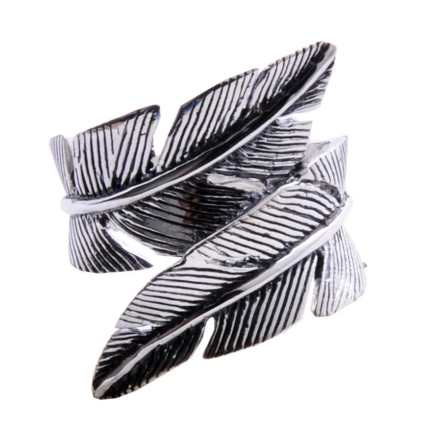 

Angel's Leather Wing 925 Thai Silver Ring Vintage Unisex Open Ring Free Shipping Dropshipping