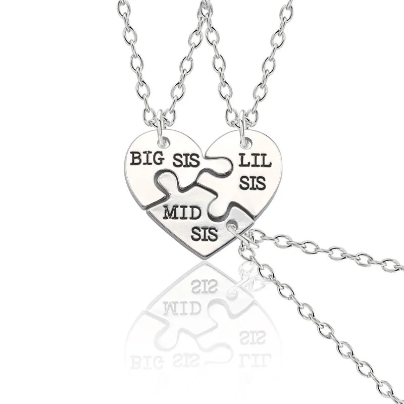 

2019 BIG SIS MID SIS LIL SIS Puzzle Heart Pendant Necklace Women Silver Sister BFF Best Friends Forever Necklaces Gift Jewelry