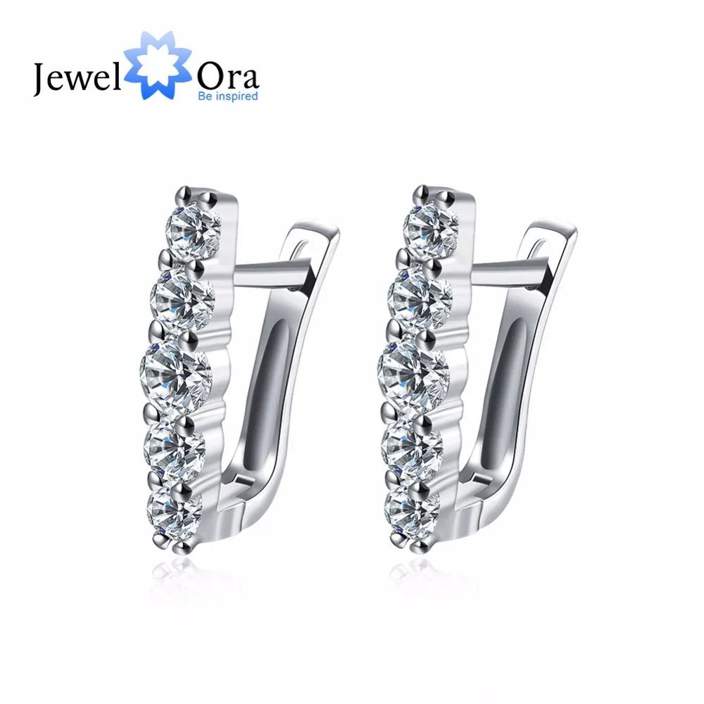 

Hot selling 2 Color Trendy U Shape Zircon Hoop Earrings Simple Style Rhodium Plated Lady Earring Best Gift (JewelOra EA101754)