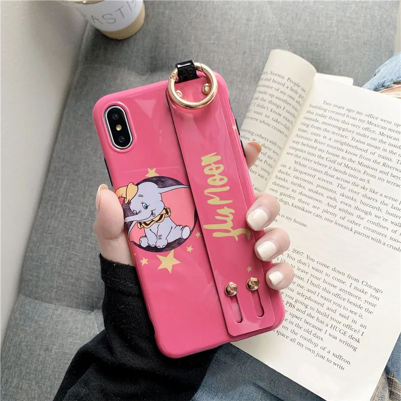 

Cartoon Elephant Phone Case For iphone X 8 7 6S 6 plus Case For iphone Xr XS Max Cover Fashion Wrist Strap Cases Hand Band Capa