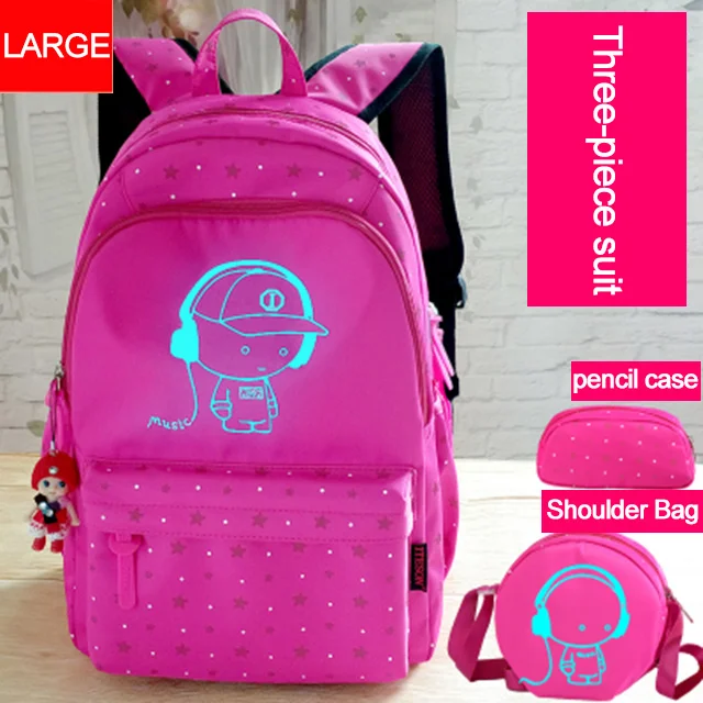 3 шт./компл. USB зарядка световой сумка школьные рюкзаки для девочек Детский рюкзак школьный рюкзак дорожная сумка с принтом школьные ранцы - Цвет: Rose-L- USB 3pcs