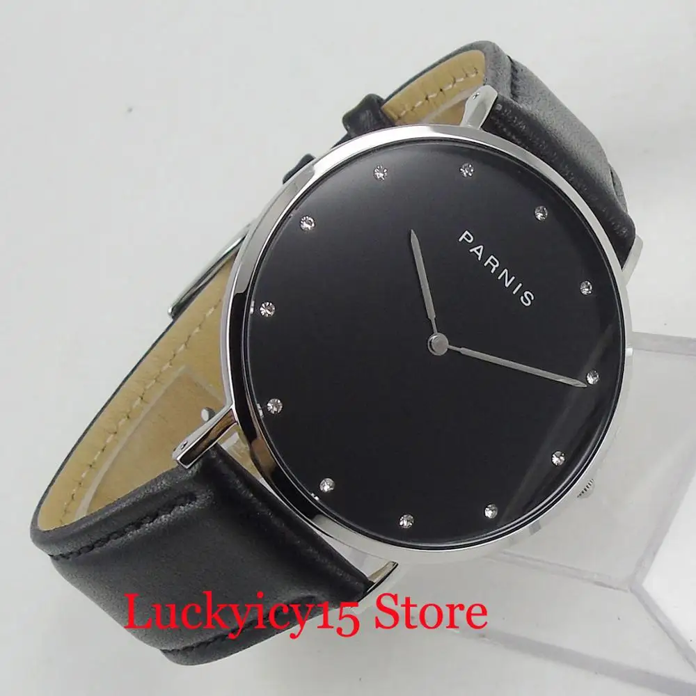 

Top Brand Round Quartz Men's Watch With Simple Dial Black Leather Strap 41mm Wristwatch