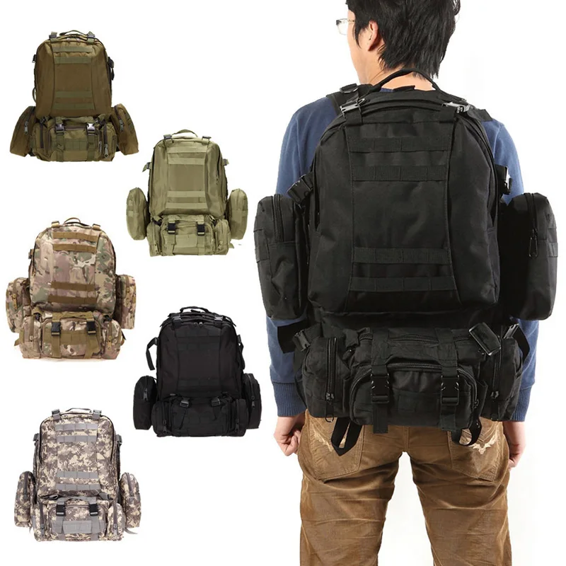 ФОТО Black Outdoor Military Tactical Backpack Rucksacks Sports Bag Camping Hiking Hunting Bags Packs mochila militar Large Capacity 