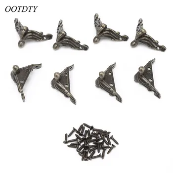 

OOTDTY 8Pcs Decorative Antique Bronze Jewelry Gift Box Wood Case Decorative Feet Leg Corner Protector 27x36mm