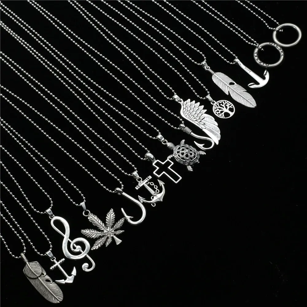 

New Colar Punk Hiphop Vintage Hook Music note Feather Cross Long Beads Chain Men Necklace Women Jewelry Collares de moda 2019
