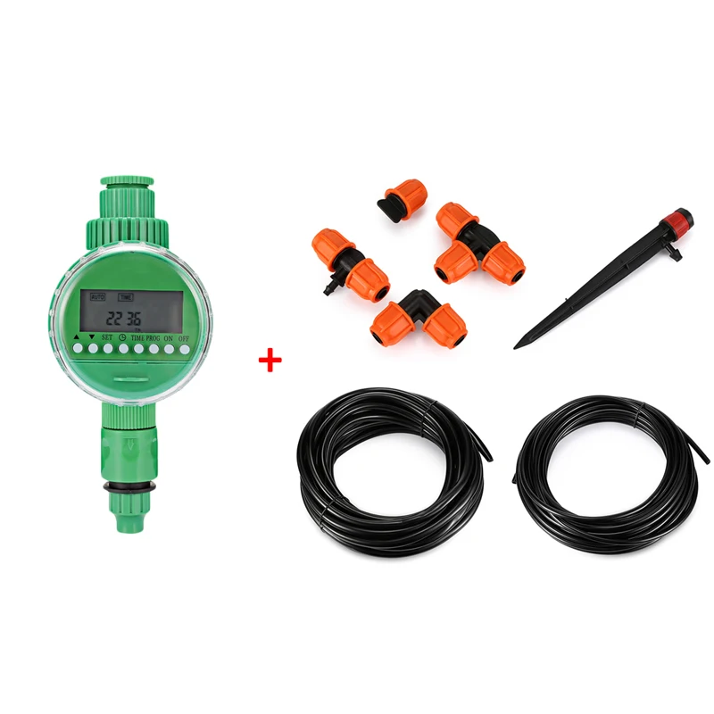 Timer 2 and Kit Набор оборудования для автоматического орошения, таймер для полива, наборы для полива, сделай сам, струящийся носик, уменьшающий Тройник, шланг, садовые инструменты - Цвет: Timer 2 and Kit