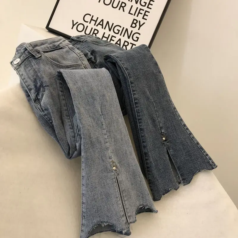 New Spring Autumn High Waist Women Jeans Long Blue