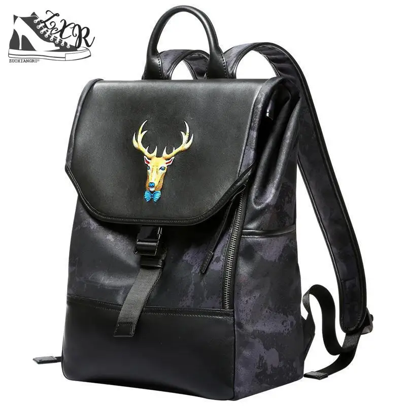 

Zuoxiangru New Fashion Animal Leather Deer Handmade Ladies Backpack Leather Laptop Bag Travel Backpack Anti-theft Leisure Bag