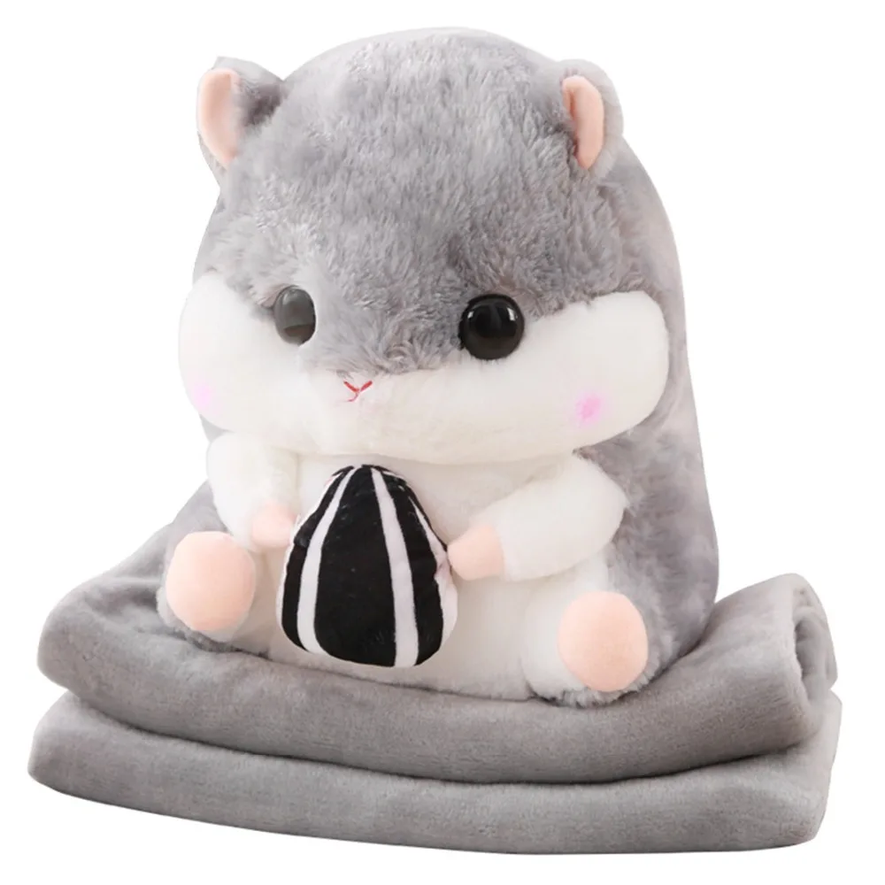 

3 in 1 Hamster Plush Toy with Snack Lollipop Adorable Hamster Stuffed Doll toy with Fleece Blanket Winter Keep Warm Hand Warmer