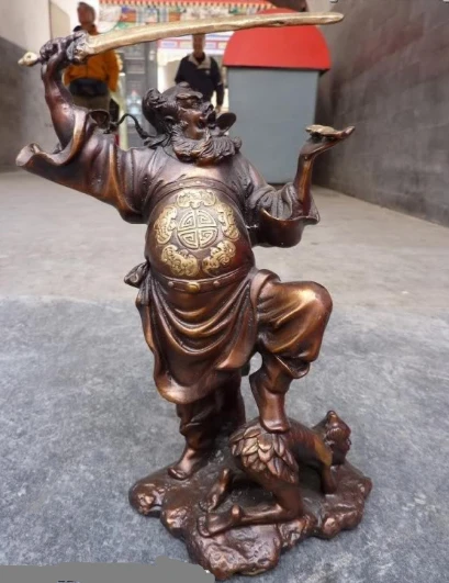 

003489 10"Chinese Buddhism Temple Red Bronze Bi Ye Zhong Kui Catch Ghost Statue