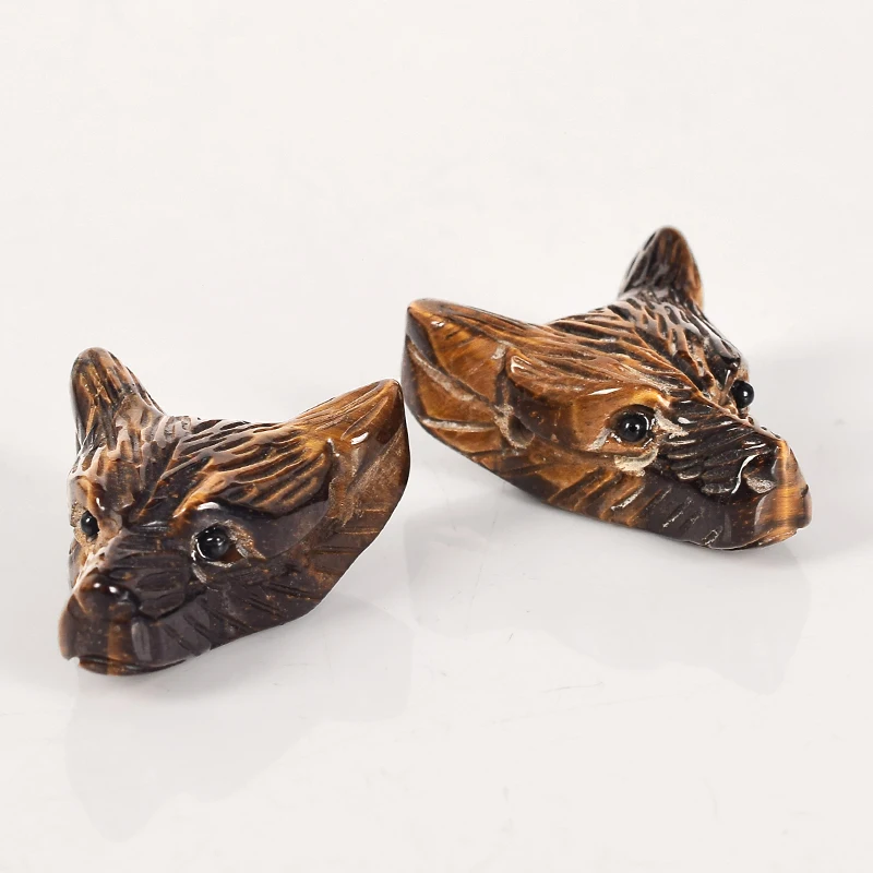 

Gemstone Natural tiger eye Wolf head figurines craved craft mini animals status for kids Home Decoration healing mineral crystal