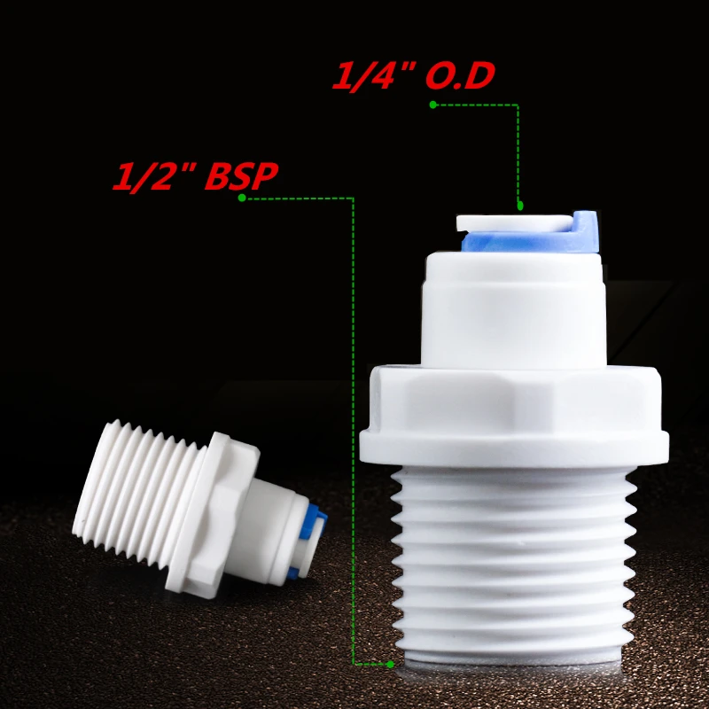 

10PCS 1/4" Tube OD - 1/2" BSP Male Straight Quick Connect Fittings RO Water Filter Adapter Water Purifier Hose Quick Connector