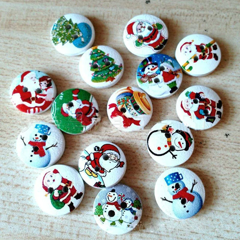 

50 PCS/LOT Handmade Wood Button CHRISTMAS DECORATION Art DIY Crafts Sewing Accessories Apparel