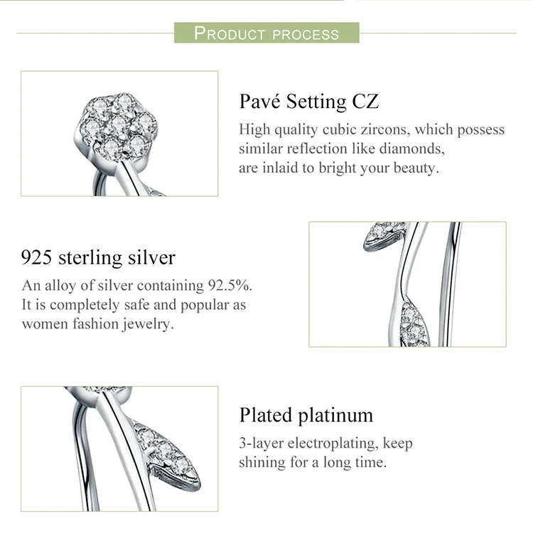 WOSTU высокое качество 925 пробы серебряные серьги-гвоздики с сияющими листьями для женщин модные ювелирные изделия из стерлингового серебра CQE266