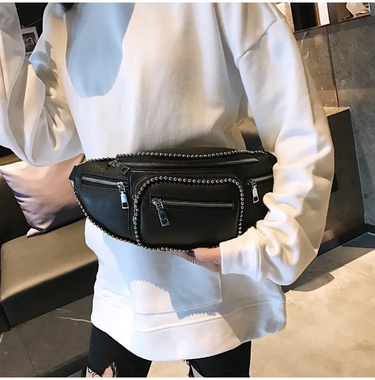 MCJH & JMT 2018 поясная барсетка черный из искусственной кожи Waistbag дизайнер для женщин поясная сумка Fanny Pack заклепки поясная сумка для женщин Fanny