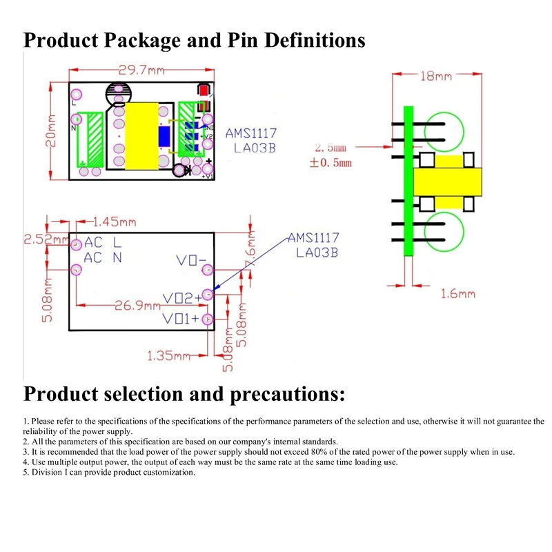 1 шт. AC220 V постоянного тока до DC3.3V 5V 12 V, модуль источника питания с трансформатор модуль полностью изолированный 220v до 3,3 v 5v 12v