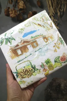 

20 vintage table napkin paper cute handkerchief towel tissue printed tree fruit house decoupage wedding partydecor serviettes