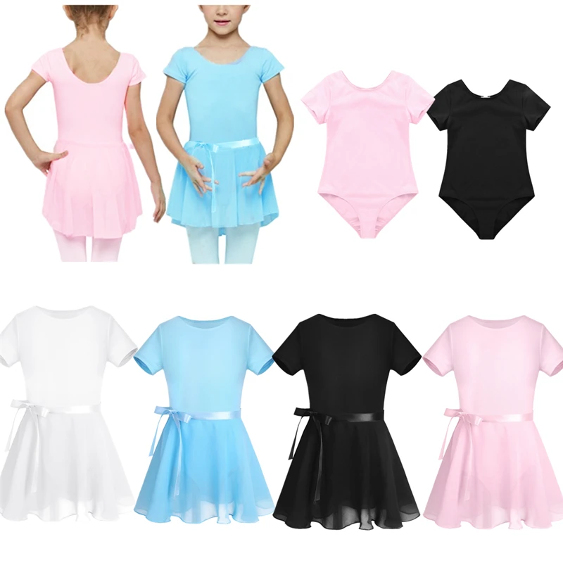 

TiaoBug Kids Cotton Short Sleeve Ballet Tutu Dress Ballerina Dance Leotard with Chiffon Ballet Skirt Girl Gymnastics Leotard Set