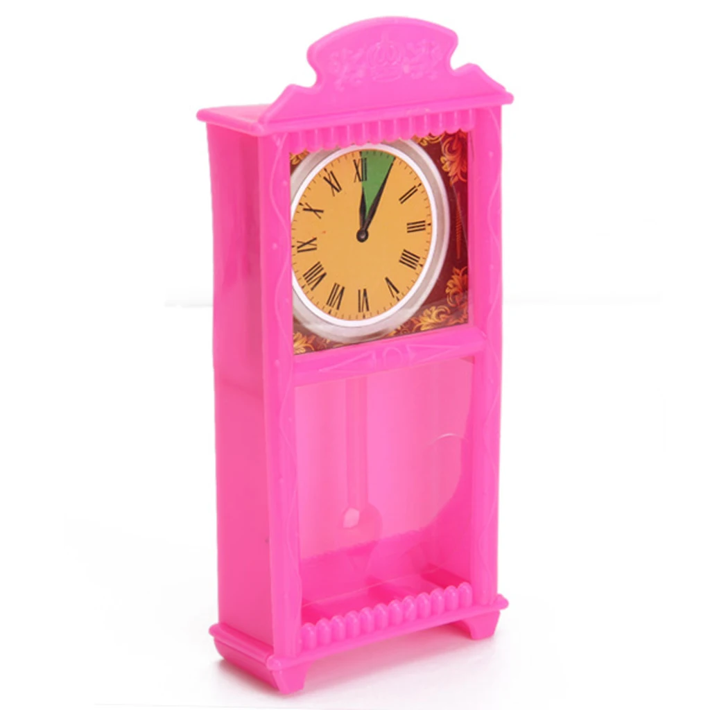 Pink Cute Dollhouse Miniature Grandfather Clock For Livingroom Furniture Grandfather Clock Pretend Play Furniture Toys for Doll