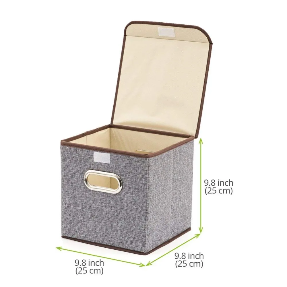 

Linen Fabric Foldable Basket Cubes Containers Drawers with Lid Clothes Storage Box Kids toys Storage Basket Cosmetic Organizer