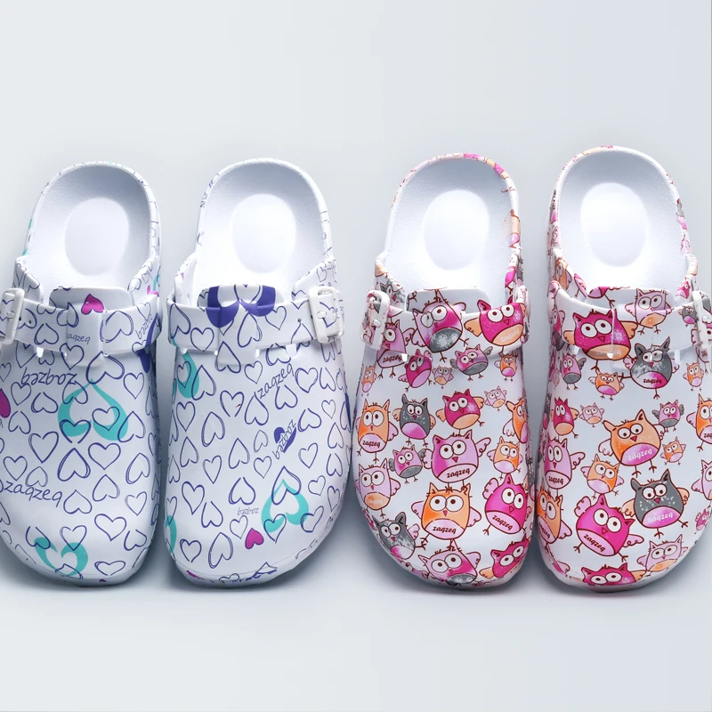 

2018 Spring New Women's Surgical Clogs EVA Fancy Print Light Weight Doctor Closed Toe Slippers Shoes Clean Room Footwear