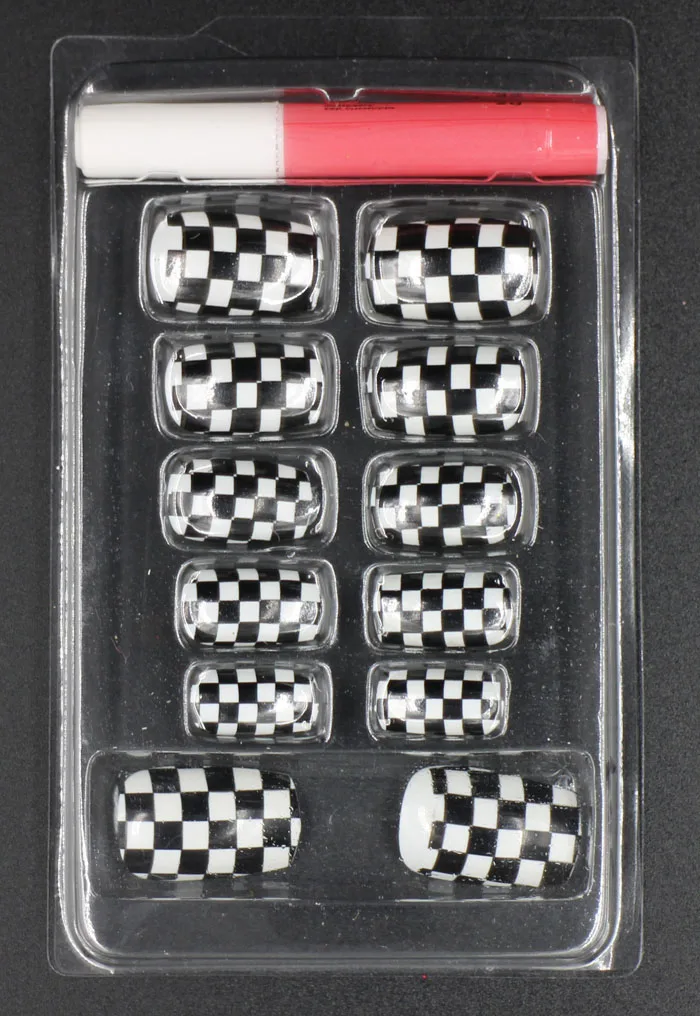 

12pcs/set With 2g Glue Short Pre-Design Printing Full Cover False Acrylic Nails With French Tips#FN12P-309