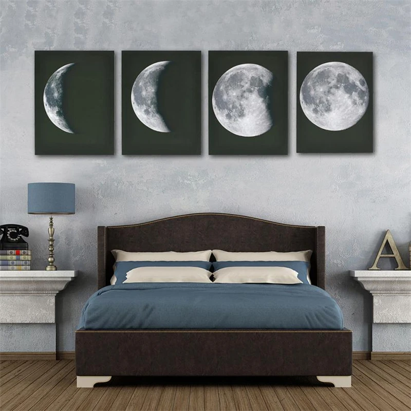 Modern Art Print on Canvas Home Wall Decor Poster Abstract The Moon 4PCS Framed Removable Resistant Removed Home Decor C0430#30 14