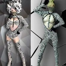 Одежда для танцев в ночном клубе; одежда для сцены; мужской и женский танцевальный костюм; Комплект боди с цепью и принтом зебры; вечерние костюмы для выступлений