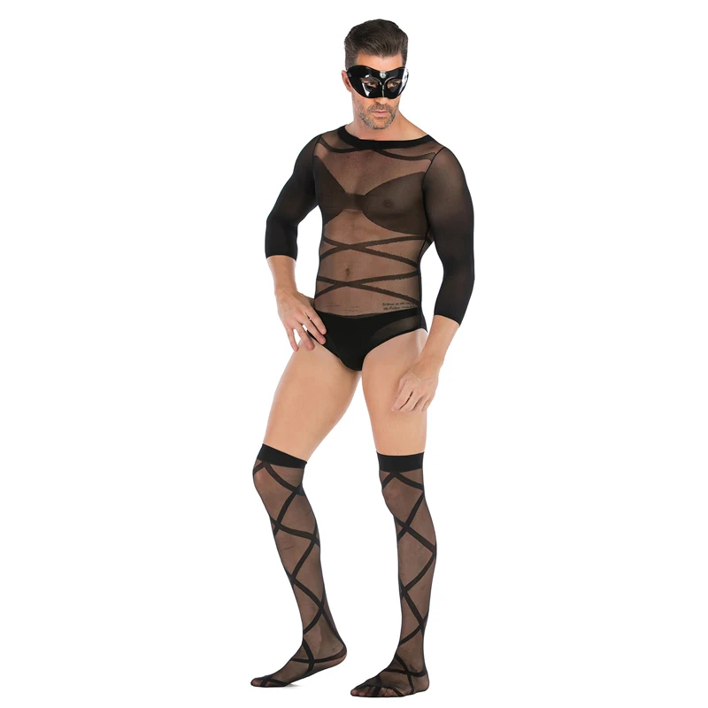 

Mens Siamese Stockings Mens Transparent thin High elastic Socks Mens Tops Stockings Long Sleeve body stockings bodystocking men