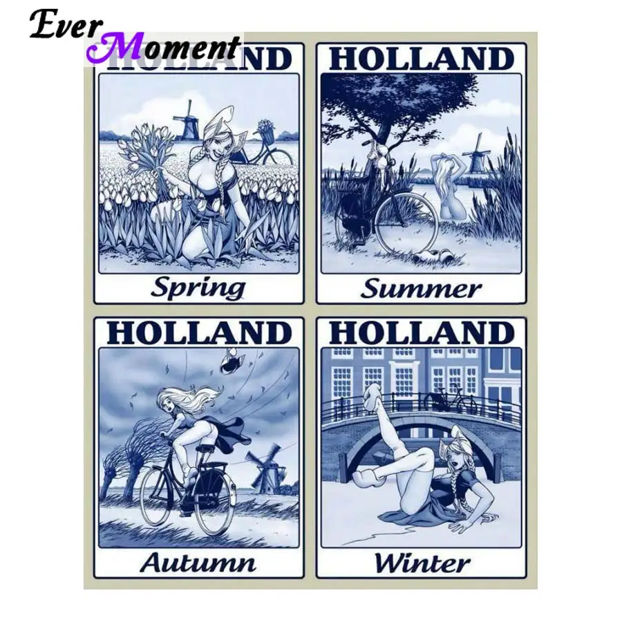 5d полноразмерная картина для вышивки крестиком Holland Four Seasons весна лето осень зима