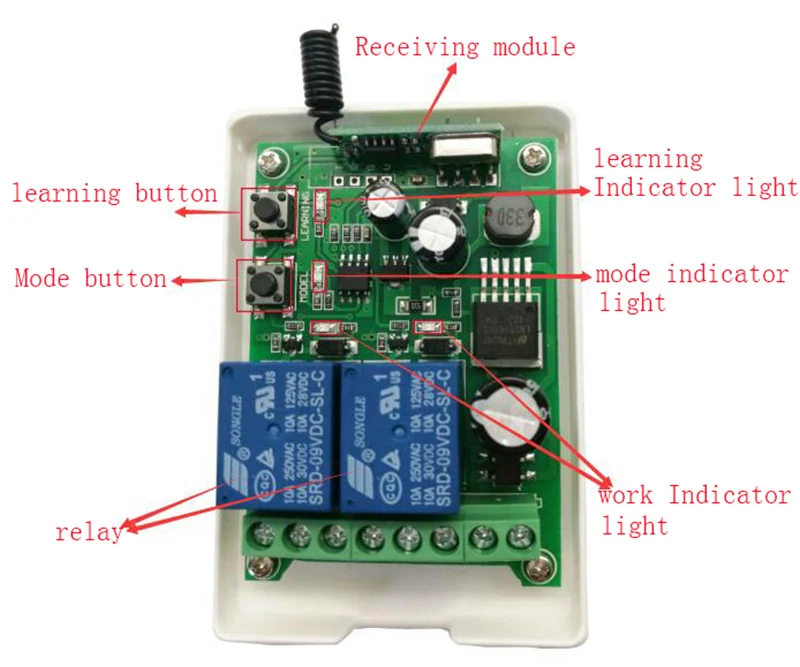 12 В постоянного тока, 24 В, 36 В, 48 В, 2CH, 2 CH, мини беспроводной Радиочастотный пульт дистанционного управления, светильник, 10 А, релейный выход, модуль радиоприемника+ передатчик