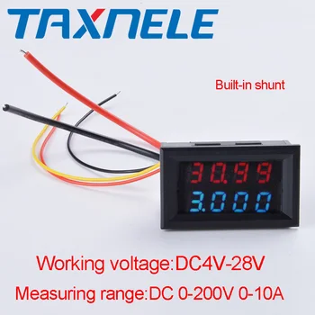 

4 Bit Digital Voltmeter Ammeter DC 200V 10A Red Blue LED Dual Display Voltage Amp Panel Meter 12v 24v Car Current Monitor Tester