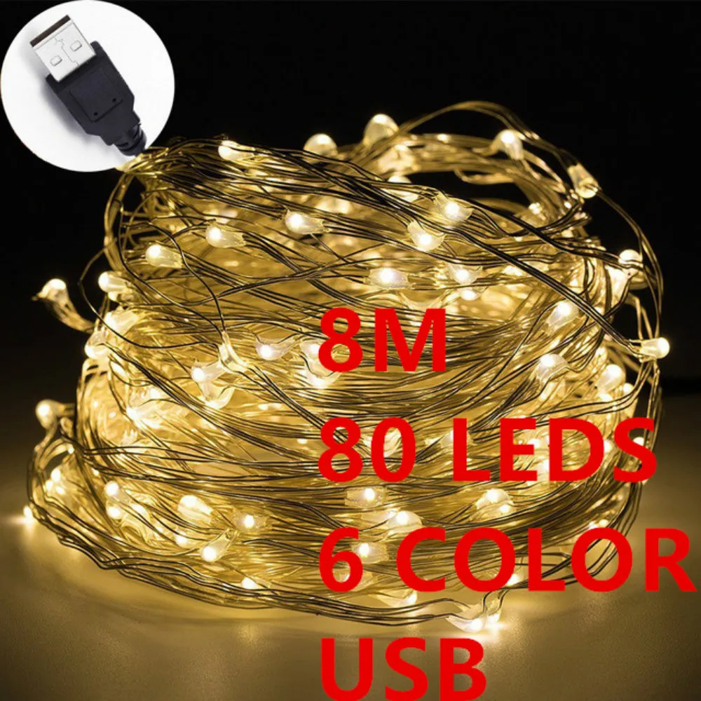 6 Color 8M 80leds Fairy font b String b font Lights Lamp USB Operated Mini font