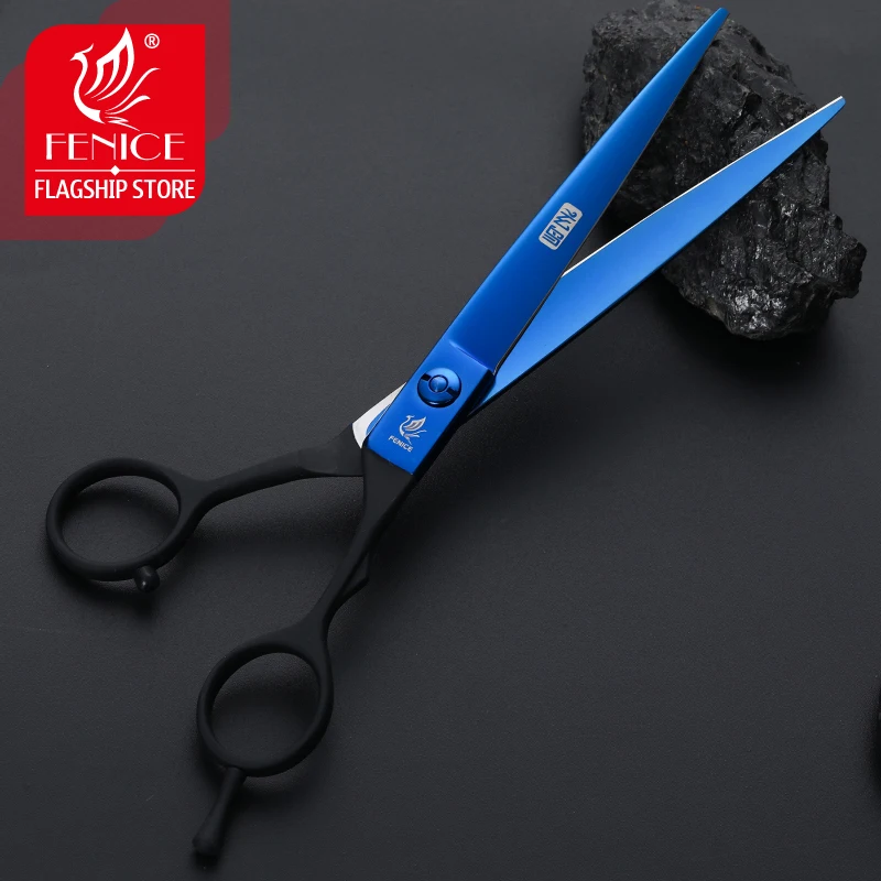 Fenice 7,0 дюймов синий и черный профессиональный грумминг прямые ножницы Япония 440C собака ножницы для стрижки волос домашних животных инструменты для стрижки
