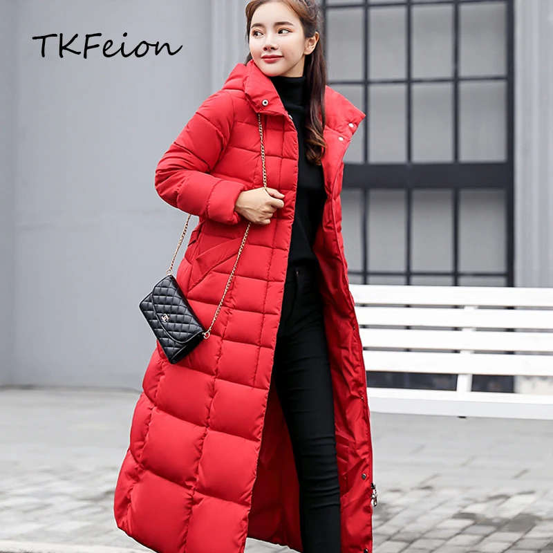 

2018 Autumn Winter Womens Warm Jackets Padded Cotton Clothes Fashion Ladies Slim Long Overcoat Female Hooded Parka Thick Coats